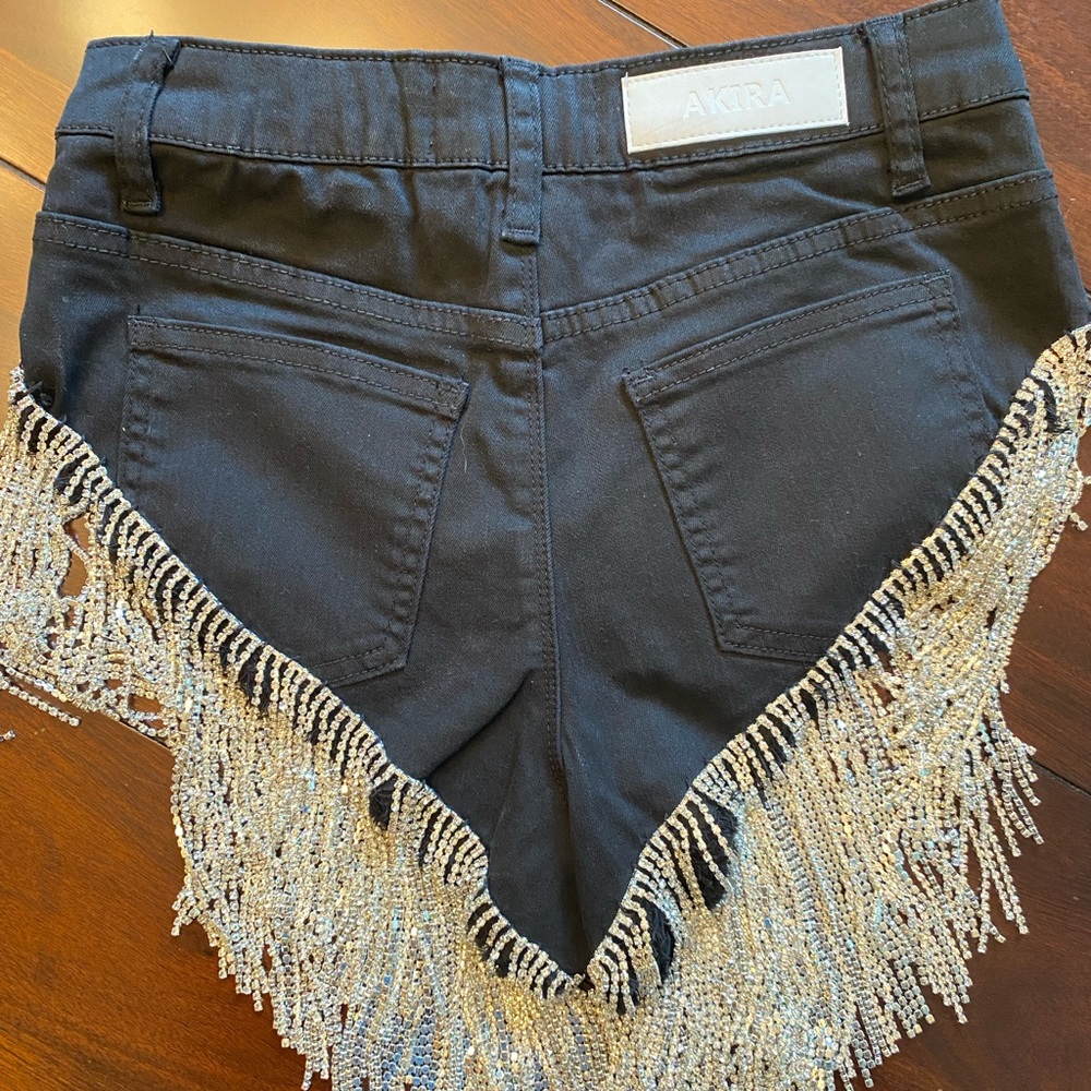 Akira Black Rhinestone Fringe Shorts